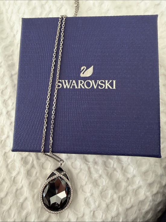 Swarovski Jewelry - Swarovski Silver Necklace with Black Teardrop Crystal Pendant